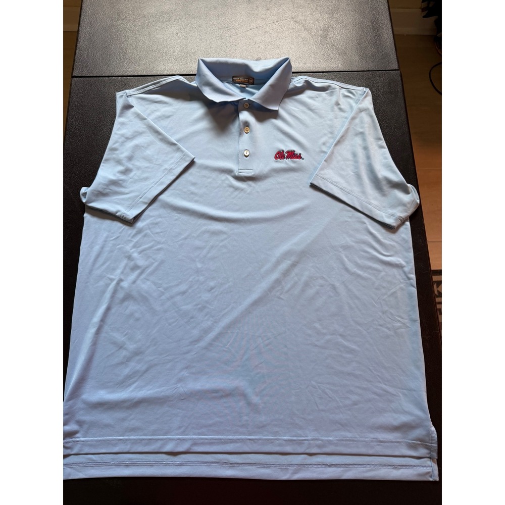 Peter Millar Summer Comfort Ole Miss Rebels Polo Shirt Mens XL Blue Golf Sport